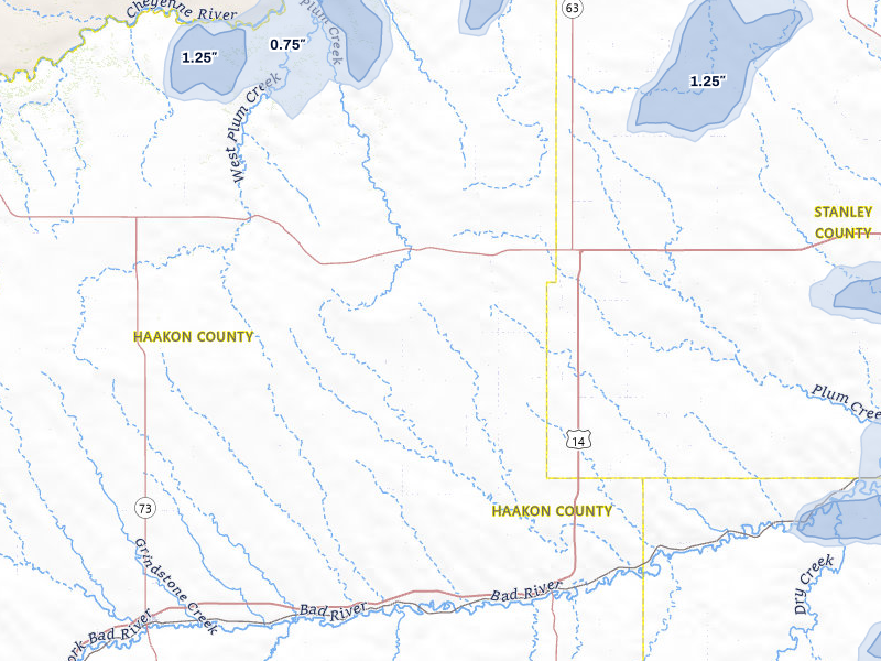 NEXRAD radar-signature map of the hail storm over Midland, SD on Jul 25, 2026