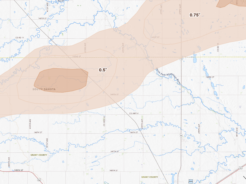 Radar-estimated hail-size map of the storm over Milbank, SD