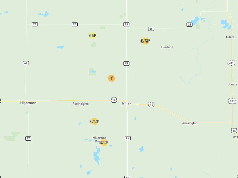Hail map of Miller, SD on Jun 28, 2026, hail up to 1"