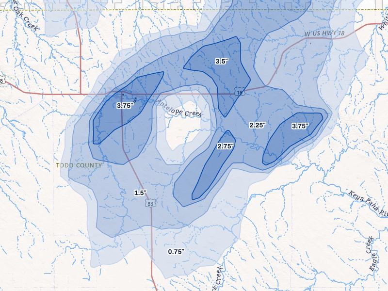 NEXRAD radar-signature map of the hail over Mission, SD