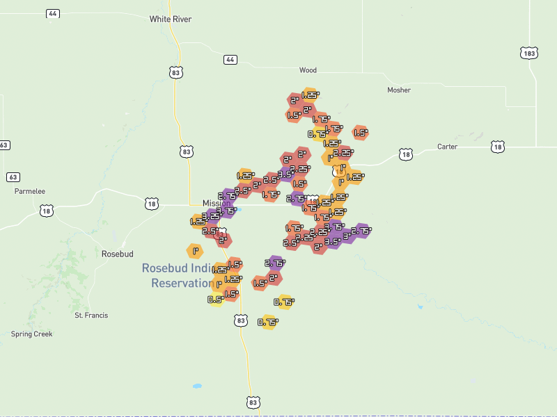 Hail map of Mission, SD on Jun 3, 2026, hail up to 3.75"