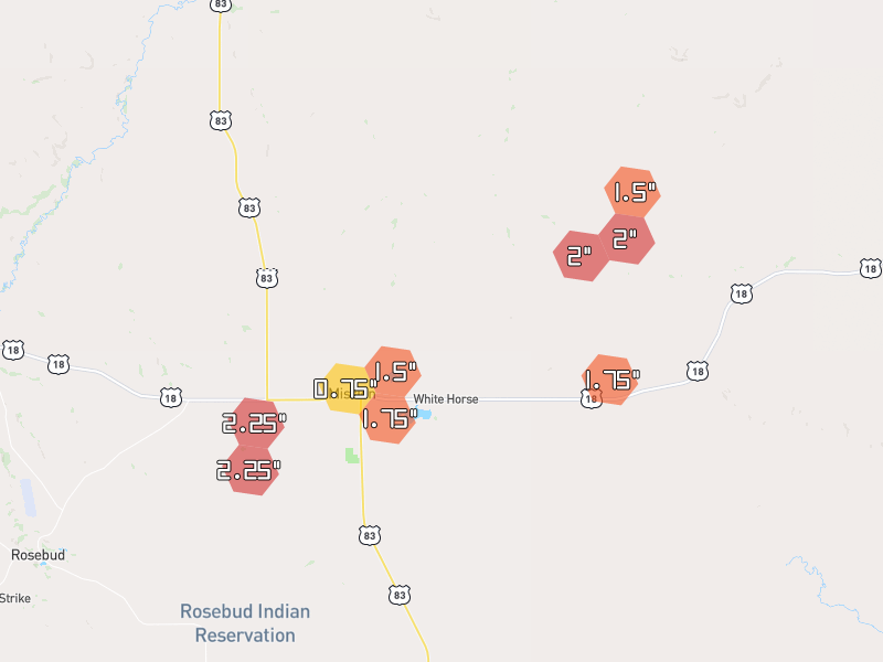 Hail map of Mission, SD on Jun 5, 2026, hail up to 2.25"