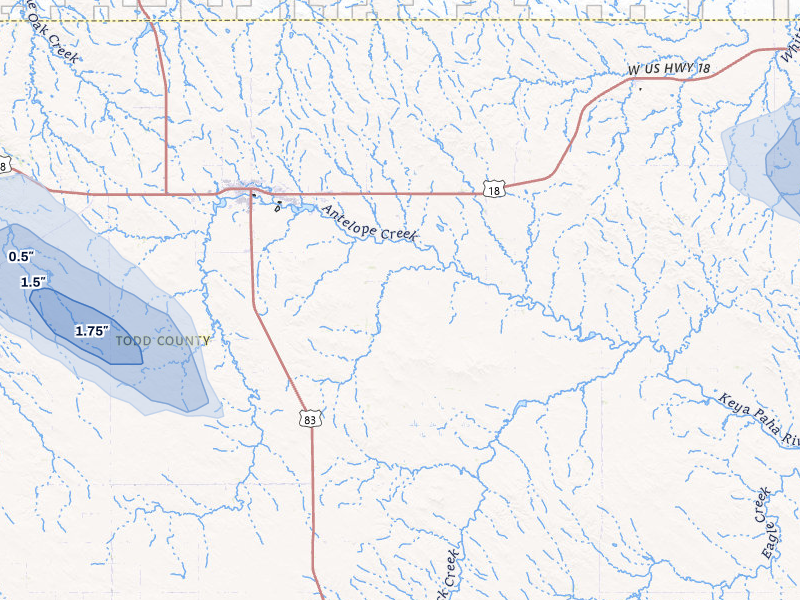 NEXRAD radar-signature map of the hail storm over Mission, SD on Jul 6, 2026