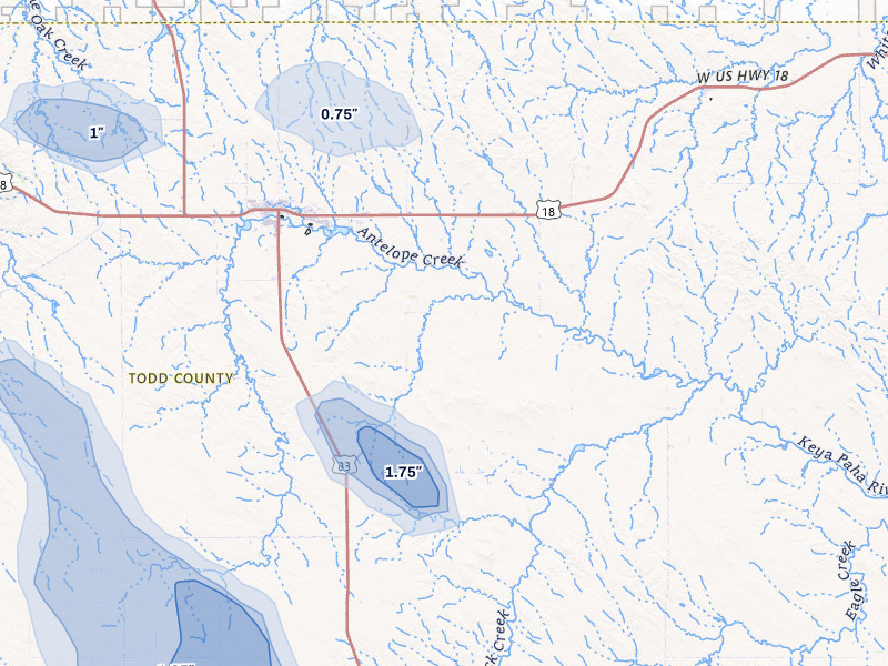 NEXRAD radar-signature map of the hail storm over Mission, SD on Jul 30, 2026