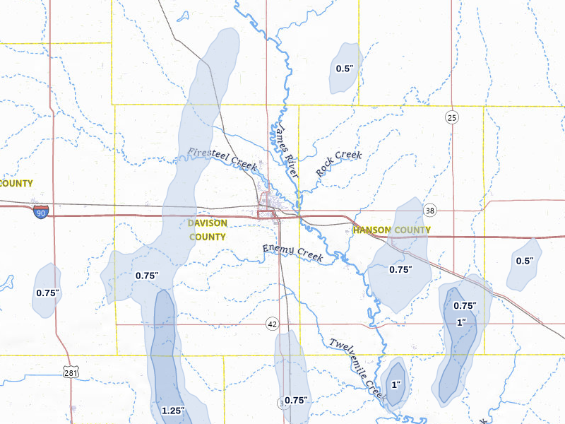 NEXRAD radar-signature map of the hail storm over Mitchell, SD on Jun 30, 2026