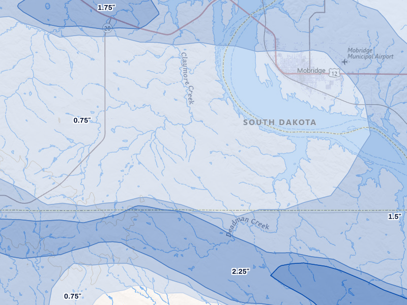 NEXRAD radar-signature map of the hail storm over Mobridge, SD on Jul 7, 2026
