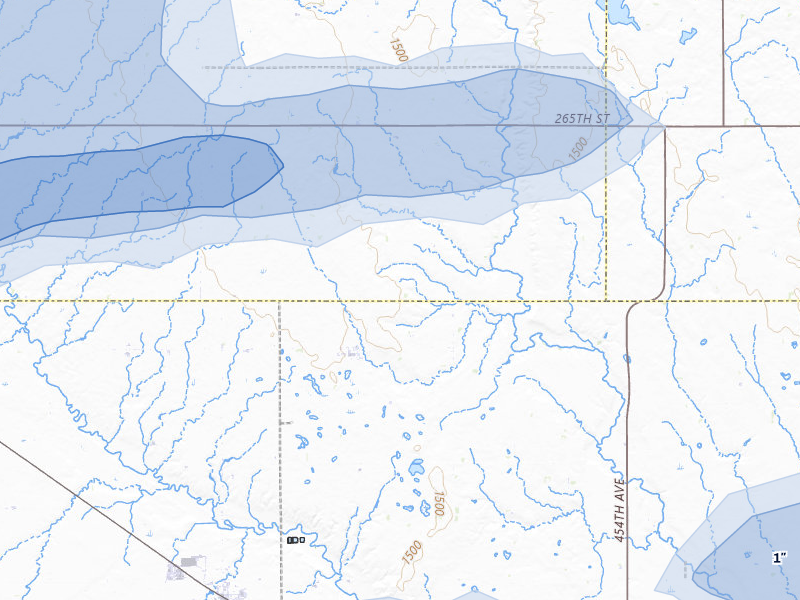 NEXRAD radar-signature map of the hail over Monroe, SD