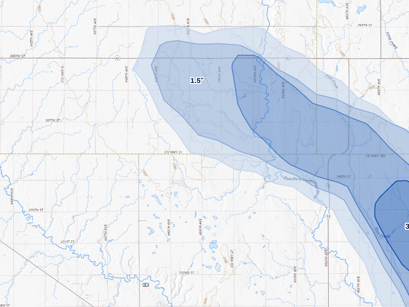NEXRAD radar-signature map of the hail storm over Monroe, SD on Aug 20, 2026