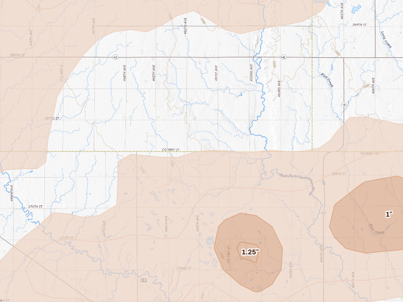 Radar-estimated hail-size map of the storm over Monroe, SD