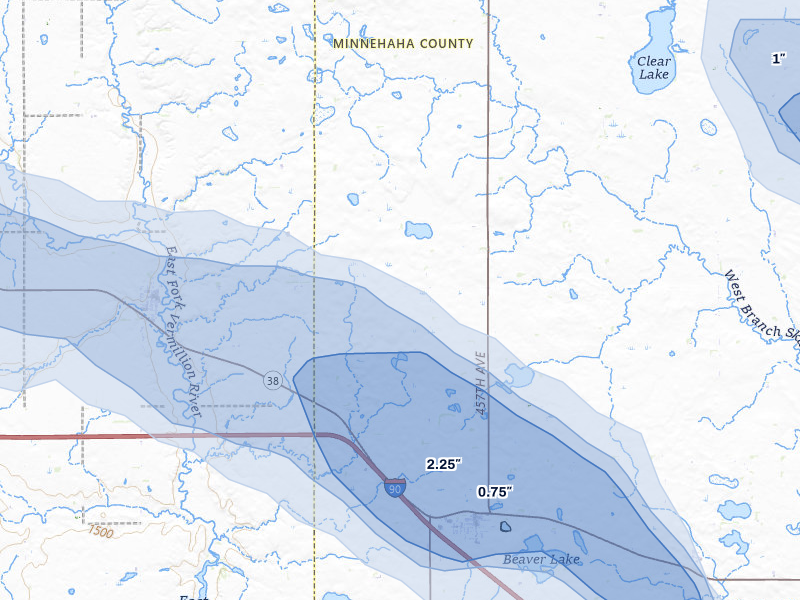 NEXRAD radar-signature map of the hail storm over Montrose, SD on Aug 20, 2026