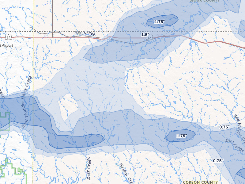 NEXRAD radar-signature map of the hail storm over Morristown, SD on Jul 1, 2026
