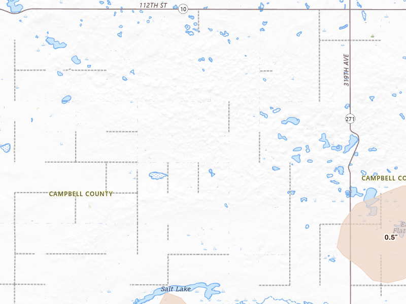 Radar-estimated hail-size map of the storm over Mound City, SD on Jun 9, 2026