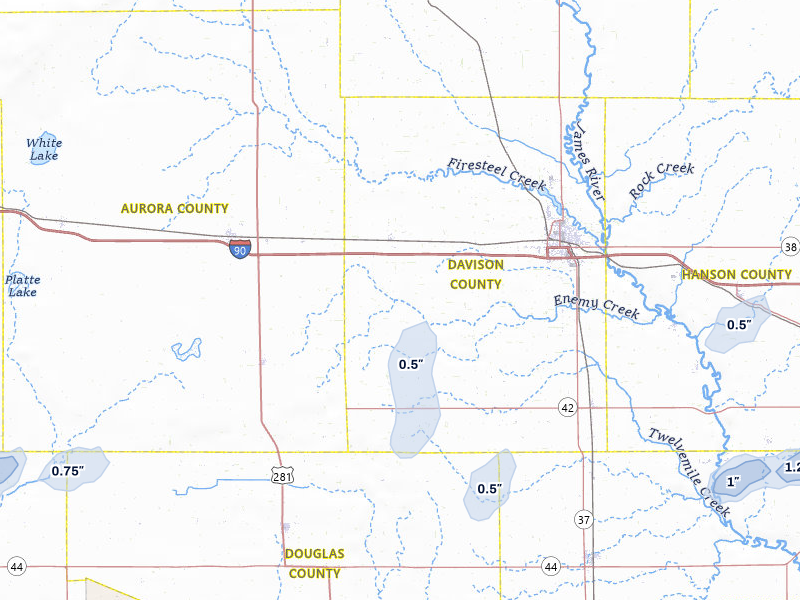 NEXRAD radar-signature map of the hail storm over Mount Vernon, SD on Jun 27, 2026