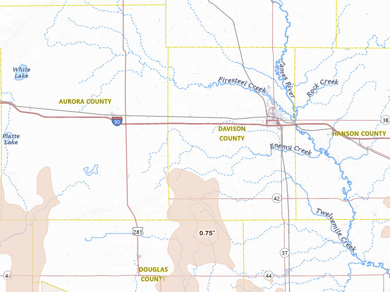 Radar-estimated hail-size map of the storm over Mount Vernon, SD on Jun 30, 2026