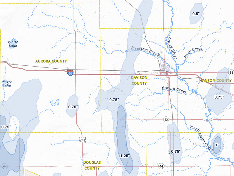 NEXRAD radar-signature map of the hail storm over Mount Vernon, SD on Jun 30, 2026