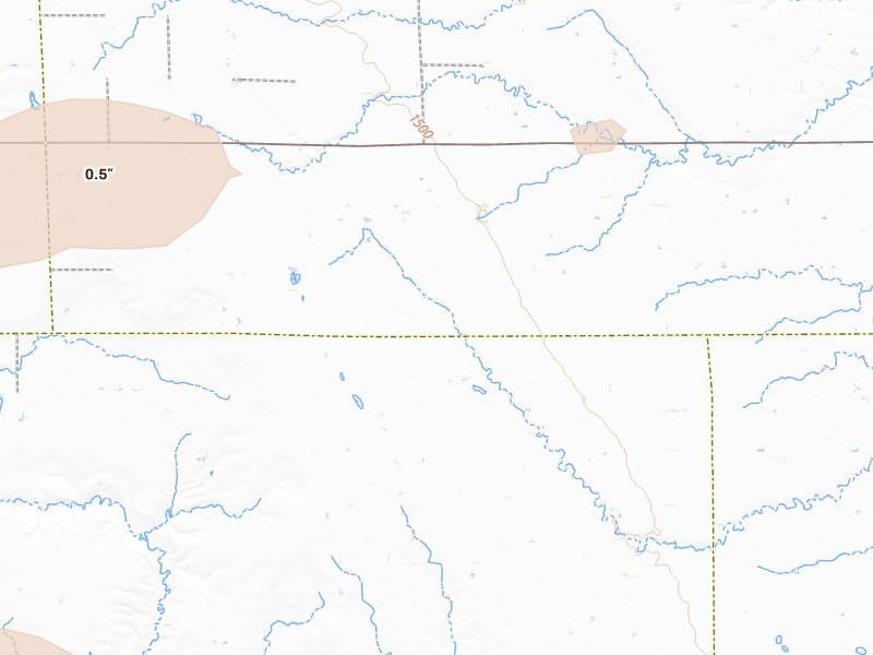 Radar-estimated hail-size map of the storm over Mount Vernon, SD on Aug 3, 2026
