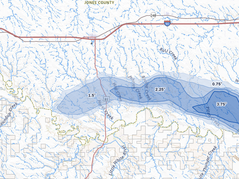 NEXRAD radar-signature map of the hail storm over Murdo, SD on Jun 3, 2026