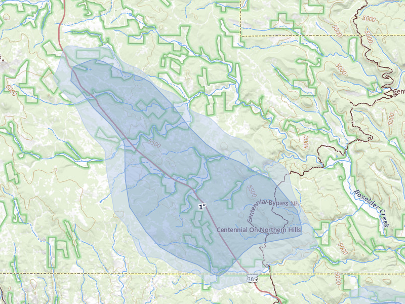 NEXRAD radar-signature map of the hail storm over Nemo, SD on Jul 8, 2026