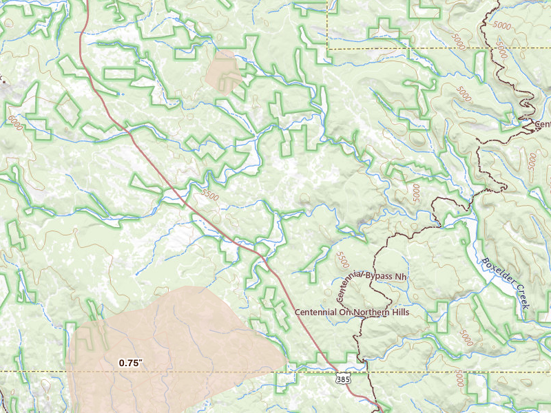 Radar-estimated hail-size map of the storm over Nemo, SD on Jul 9, 2026