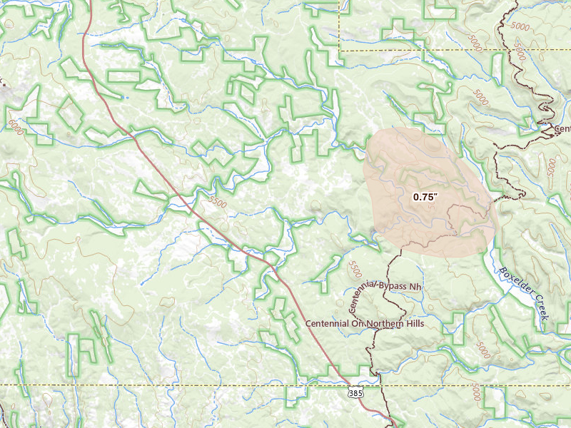 Radar-estimated hail-size map of the storm over Nemo, SD on Jul 29, 2026
