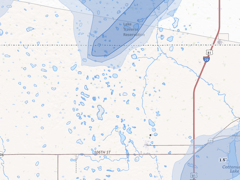 NEXRAD radar-signature map of the hail storm over New Effington, SD on Jun 29, 2026