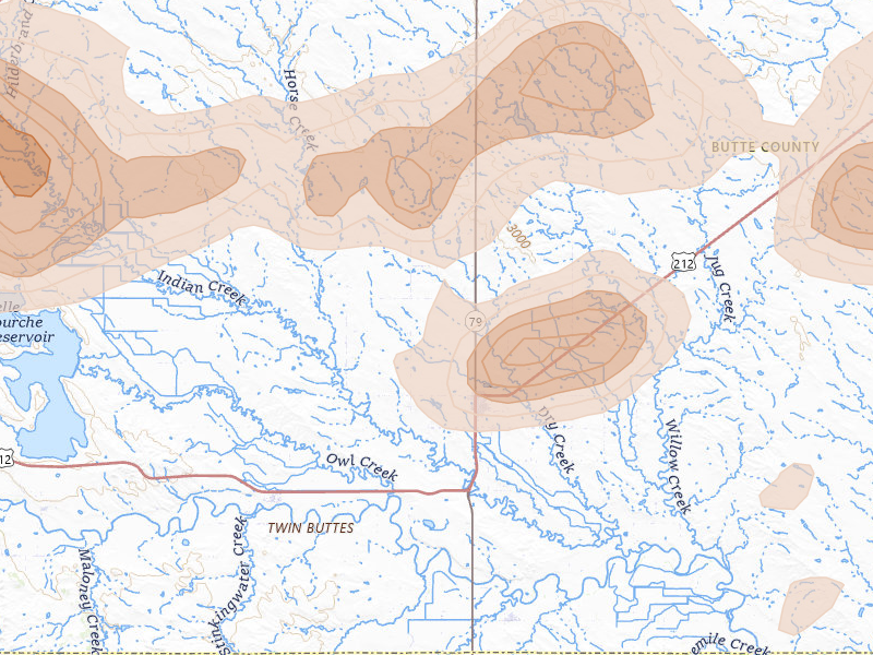 Radar-estimated hail-size map of the storm over Newell, SD on Jul 2, 2026