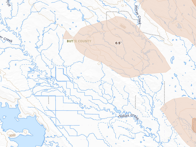 Radar-estimated hail-size map of the storm over Nisland, SD on Aug 11, 2026