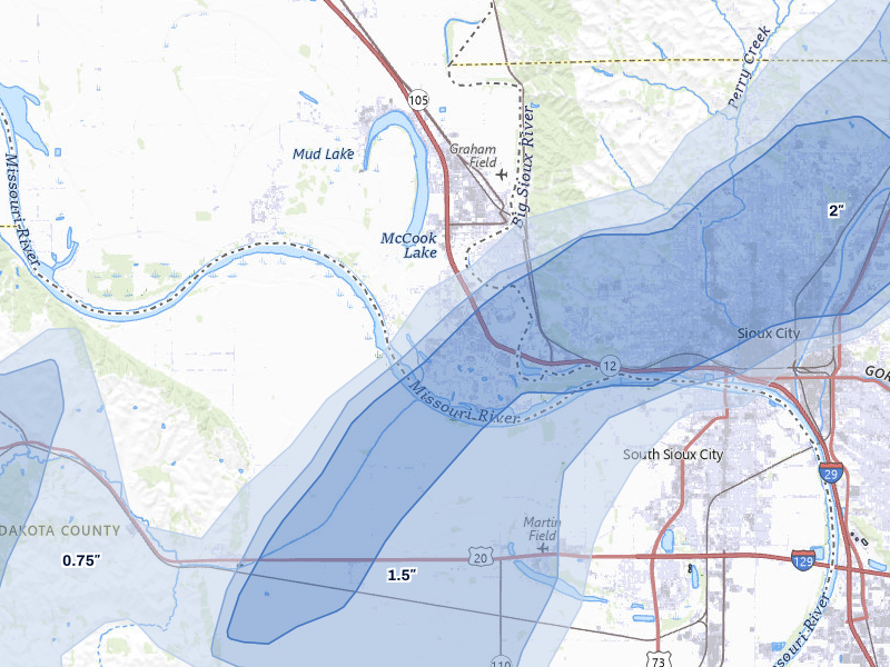 NEXRAD radar-signature map of the hail storm over North Sioux City, SD on May 17, 2026