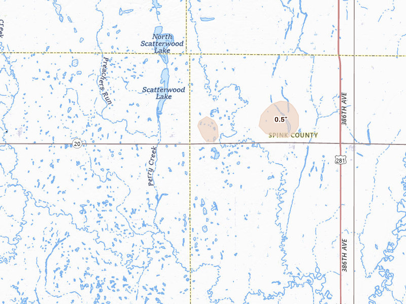 Radar-estimated hail-size map of the storm over Northville, SD on Jun 27, 2026