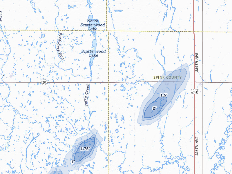 NEXRAD radar-signature map of the hail storm over Northville, SD on Jun 29, 2026