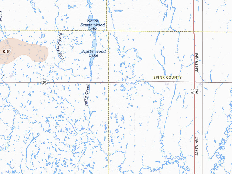 Radar-estimated hail-size map of the storm over Northville, SD on Jul 7, 2026