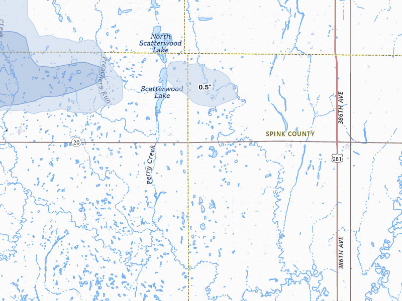 NEXRAD radar-signature map of the hail storm over Northville, SD on Jul 7, 2026