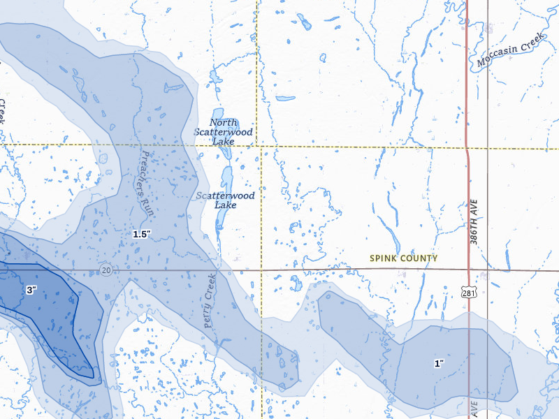 NEXRAD radar-signature map of the hail storm over Northville, SD on Aug 8, 2026