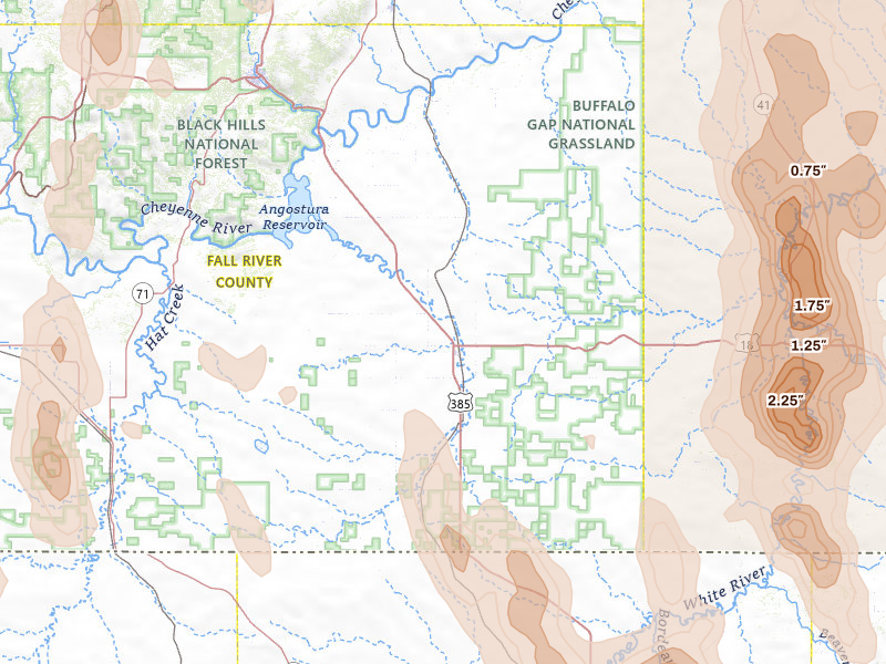 Radar-estimated hail-size map of the storm over Oelrichs, SD on May 30, 2026