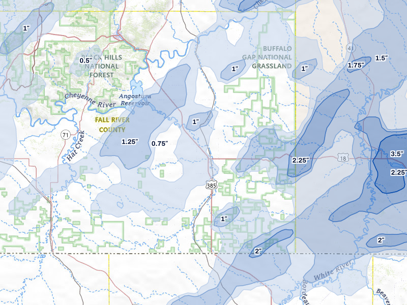 NEXRAD radar-signature map of the hail over Oelrichs, SD