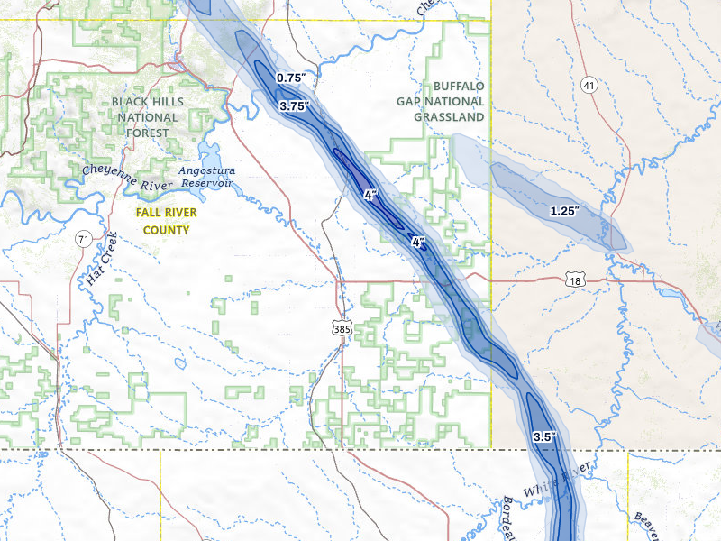 NEXRAD radar-signature map of the hail storm over Oelrichs, SD on Aug 21, 2026