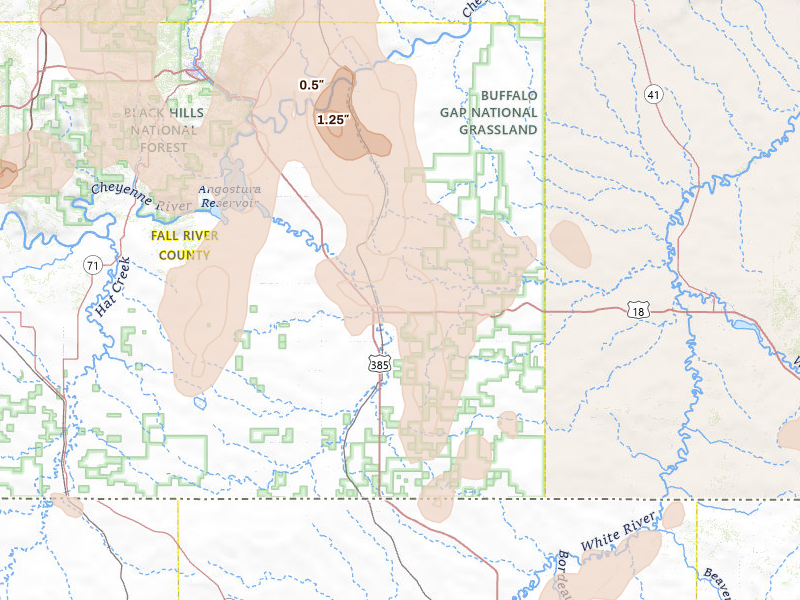 Radar-estimated hail-size map of the storm over Oelrichs, SD