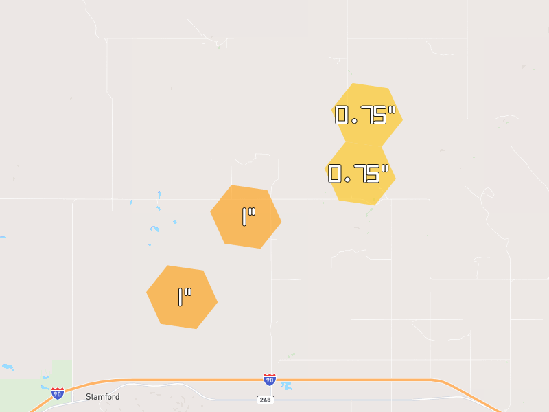 Hail map of Okaton, SD on Jun 28, 2026, hail up to 1"