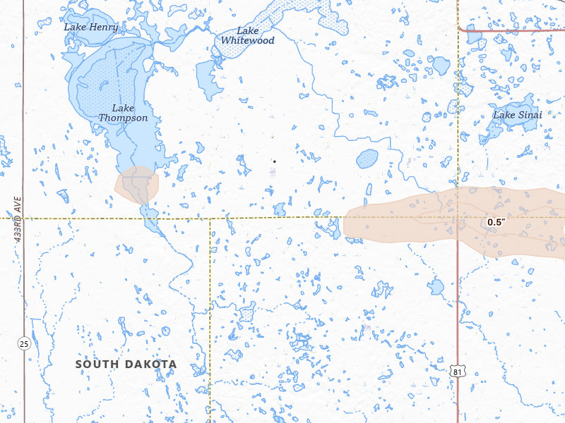 Radar-estimated hail-size map of the storm over Oldham, SD on Sep 2, 2026