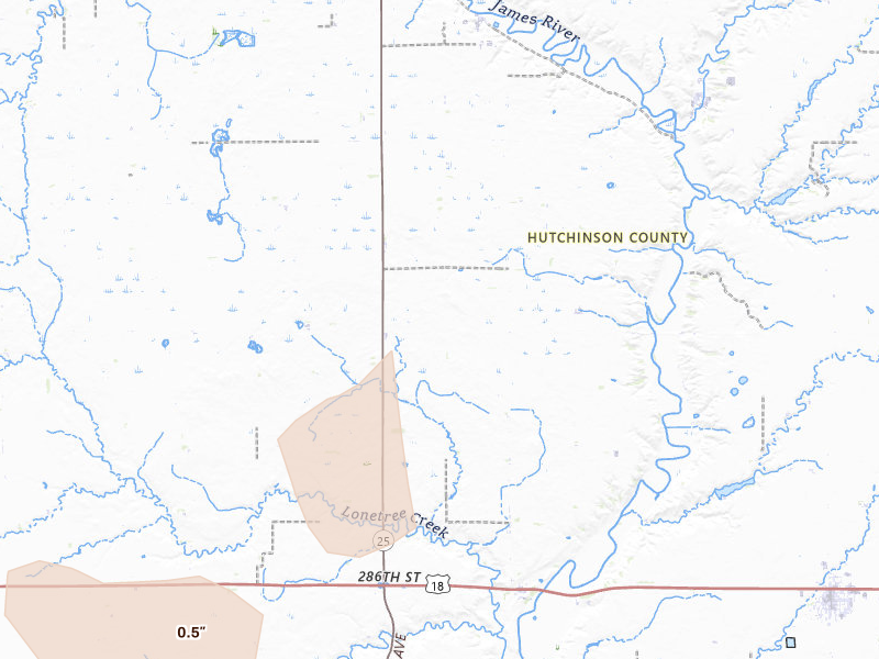 Radar-estimated hail-size map of the storm over Olivet, SD on Jun 30, 2026