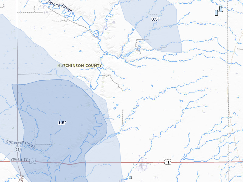 NEXRAD radar-signature map of the hail storm over Olivet, SD on Aug 20, 2026