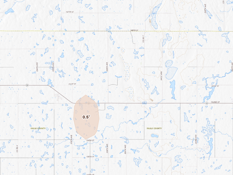 Radar-estimated hail-size map of the storm over Onaka, SD