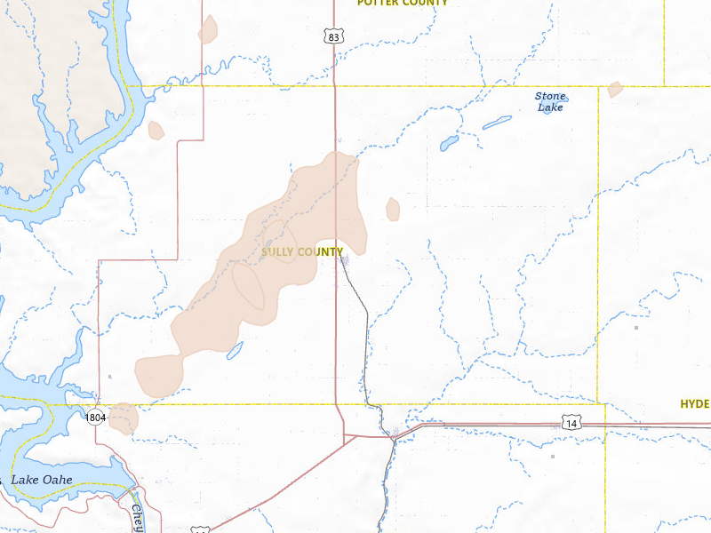 Radar-estimated hail-size map of the storm over Onida, SD on Apr 22, 2026