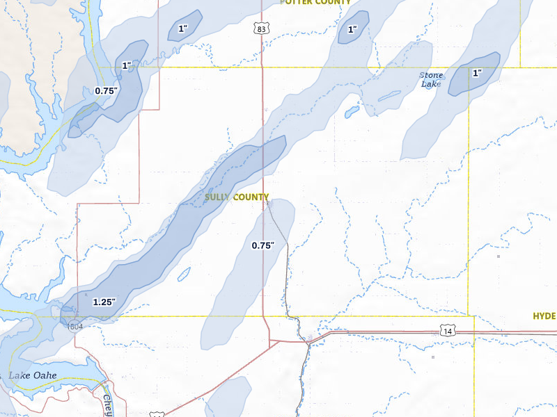 NEXRAD radar-signature map of the hail storm over Onida, SD on Apr 22, 2026