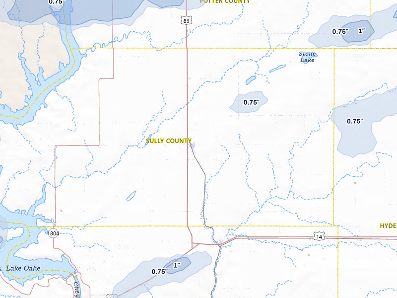 NEXRAD radar-signature map of the hail storm over Onida, SD on Jul 7, 2026