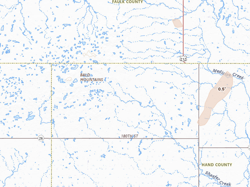 Radar-estimated hail-size map of the storm over Orient, SD on Apr 22, 2026