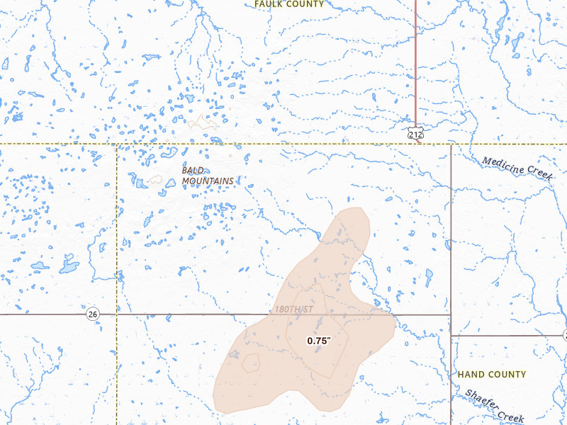 Radar-estimated hail-size map of the storm over Orient, SD on May 31, 2026