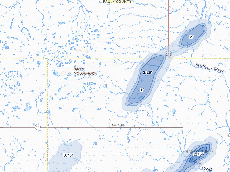 NEXRAD radar-signature map of the hail over Orient, SD