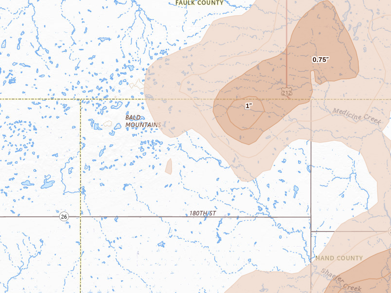 Radar-estimated hail-size map of the storm over Orient, SD on Jun 29, 2026