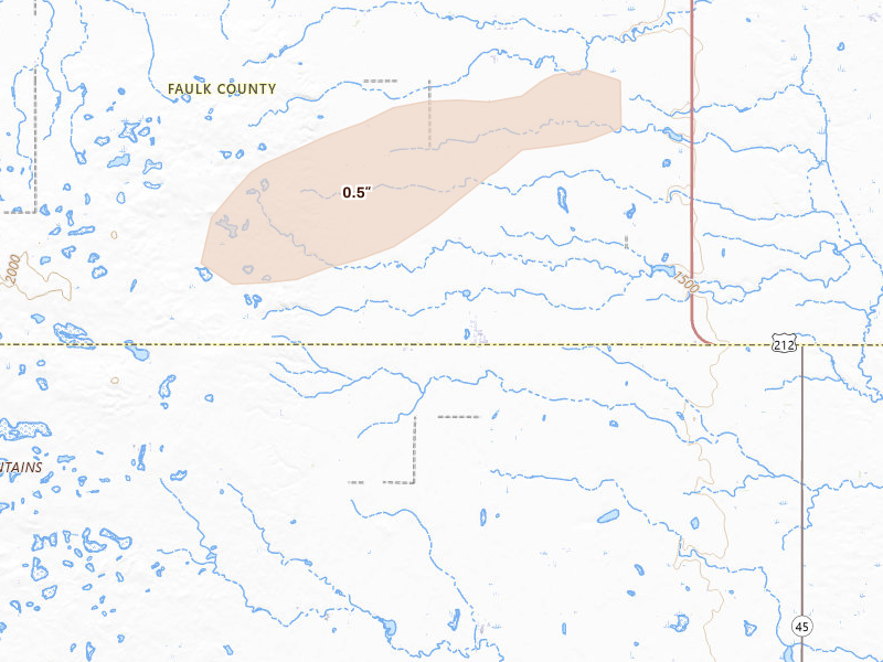 Radar-estimated hail-size map of the storm over Orient, SD on Sep 1, 2026